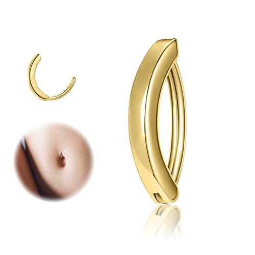 ZS 14G Clicker Belly Button Rings for Women, 925 Sterling Silver Belly Barbell Piercing Gold Reverse Curved Navel Barbell Body Jewelry - color: Gold,Inner diameter:12mm