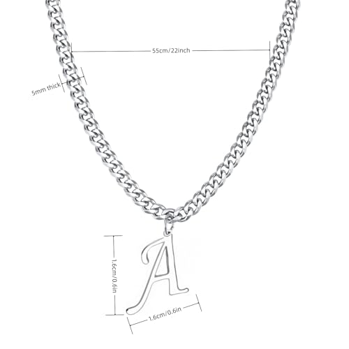 Stainless Steel Initial A-Z Necklace for Men Women,Cuban Chain,Titanium Steel Initial Letter Pendant Charm Necklaces Accessories Jewelry for Woman Man,21 Inch Chain - color: A
