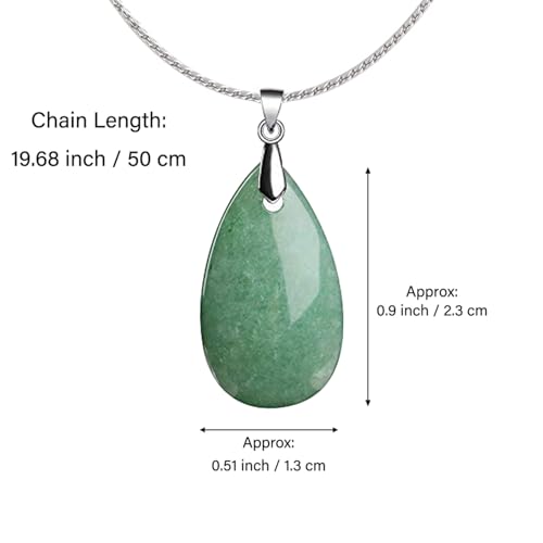 Natural Stone Teardrop Pendant Necklace, Birthstone Water Drop Gemstone Necklace with Stainless Steel Chain for Women - color: Aventurine