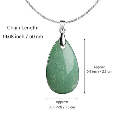 Natural Stone Teardrop Pendant Necklace, Birthstone Water Drop Gemstone Necklace with Stainless Steel Chain for Women - color: Aventurine