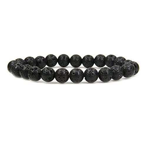 Angelstones Gemstones 8mm Round Beads Healing Crystal Bracelet for women | Natural Gemstone, Handmade Gifts for Women, Healing Crystal Round Beaded Stretch Bracelets, Unisex Jewelry for Women and Men - color: Lava