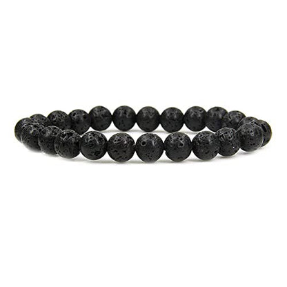 Angelstones Gemstones 8mm Round Beads Healing Crystal Bracelet for women | Natural Gemstone, Handmade Gifts for Women, Healing Crystal Round Beaded Stretch Bracelets, Unisex Jewelry for Women and Men - color: Lava