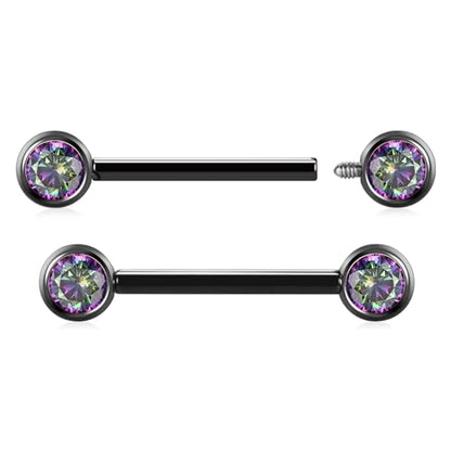AROWRO Nipple Piercing Jewelry Nipple Rings Titanium Nipple Rings Implant Grade Hypoallergenic 14G Internally Threaded Straight Barbells with Cubic Zirconia Opal Gold Silver Rose Gold Black 12mm 14mm 16mm 18mm 20mm - color: Black+Vitrail Medium CZ
