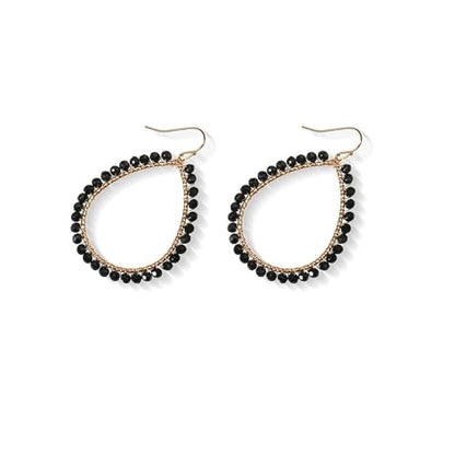 Boho Beads Teardrop Earrings Dangling Gold Hoop Earrings for Women - color: Black