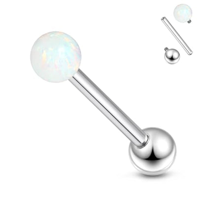 14G Astm F136 Titanium Tongue Rings Piercing Jewelry 14 Gauge Internal Thread Straight Barbell Opal Tongue Rings Piercing Jewlery for Women Men White Pink Purple Blue Green 16MM Bar Length - color: White