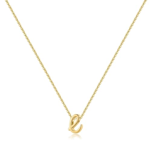 Memorjew 925 Sterling Silver Cursive Initial Necklace, Letter A-Z Necklace | 925 Sterling Silver Necklace, Dainty Letter Cursive Initial Necklaces for Women Trendy Jewelry, Birthday Gifts for Women Her - style: E-Gold