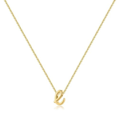 Memorjew 925 Sterling Silver Cursive Initial Necklace, Letter A-Z Necklace | 925 Sterling Silver Necklace, Dainty Letter Cursive Initial Necklaces for Women Trendy Jewelry, Birthday Gifts for Women Her - style: E-Gold