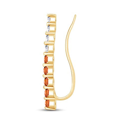 Floating Curved Bar One Piece Left Ear Crawler Earrings With Birthstone | White CZ In 14K Yellow Gold Over Sterling Silver - color: Simulated Citrine