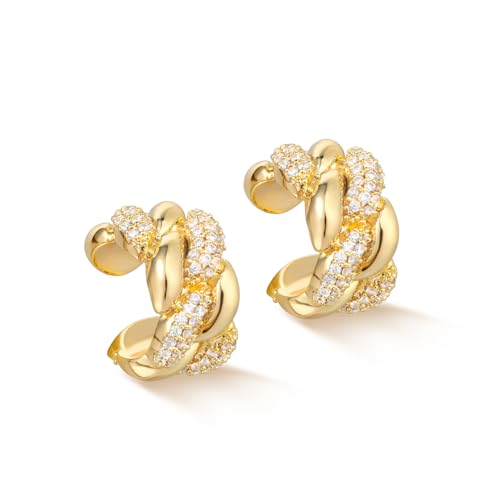 Women Ear Cuff Earrings Gold Non Pierced Cartilage Clip on Open Wrap Link Hoop 14K Gold Plated Simple Hypoallergenic Everyday Jewelry - style: Bold / Pair