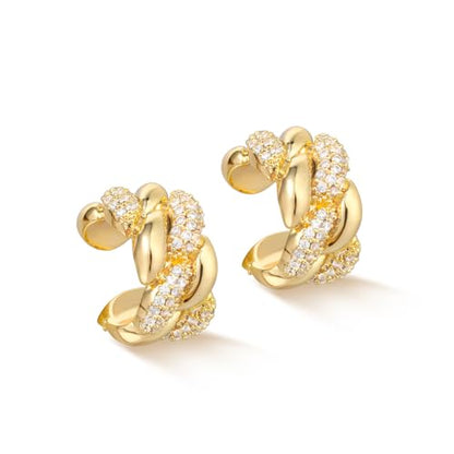 Women Ear Cuff Earrings Gold Non Pierced Cartilage Clip on Open Wrap Link Hoop 14K Gold Plated Simple Hypoallergenic Everyday Jewelry - style: Bold / Pair