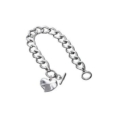 Heart Bracelet for Women, Chunky Silver Chain Clasp Charms Stainless Steel Link Buckle Statement Jewelry Accessories Gifts - color: Silver OT Heart