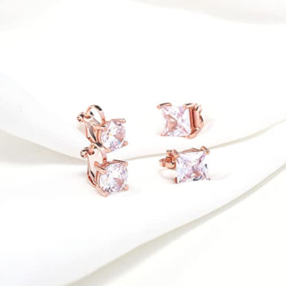 YOQUCOL 2 Pairs 8MM Cubic Zirconia Crystal Clip On Stud Earrings Non Pierced Stud Earrings For Women - color: Rose Gold-White