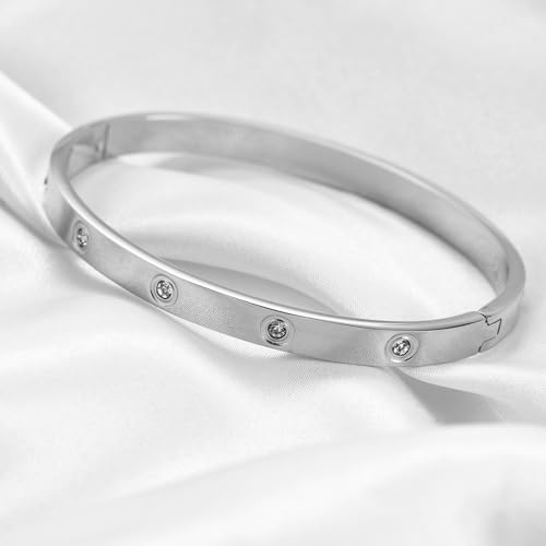 MYNENEY Womens Bracelets Stainless Steel Pave Cubic Zironia Stackable - color: 6mm-Crystal Silver, size: 7 Inch