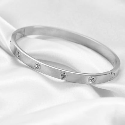 MYNENEY Womens Bracelets Stainless Steel Pave Cubic Zironia Stackable - color: 6mm-Crystal Silver, size: 7 Inch
