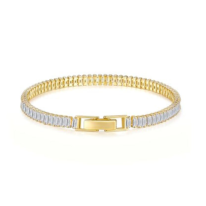MINDDHA 14K Gold/White Gold Plated Cubic Zirconia Tennis Bracelet | Silver, Gold Bracelet for Women | Rectangle, Square, Round Shape CZ Stone | Width 2.5-4mm | Size 6-8 Inch - color: 4mm Rectangle Yellow Gold, size: 8 Inch