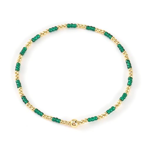 Gold Small Ball Seed Bead Stackable Bracelets Set For Women, Stretch Accessories Handmade Dainty, Daily Party Friendship Gift - color: Green