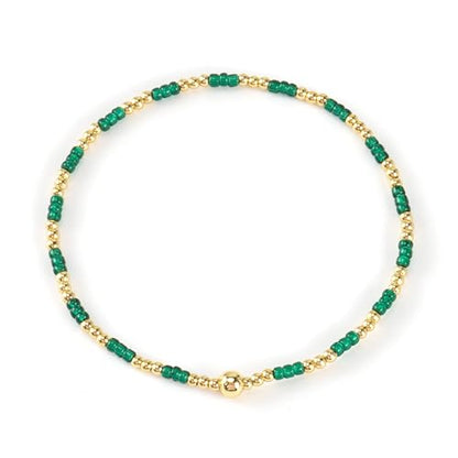 Gold Small Ball Seed Bead Stackable Bracelets Set For Women, Stretch Accessories Handmade Dainty, Daily Party Friendship Gift - color: Green