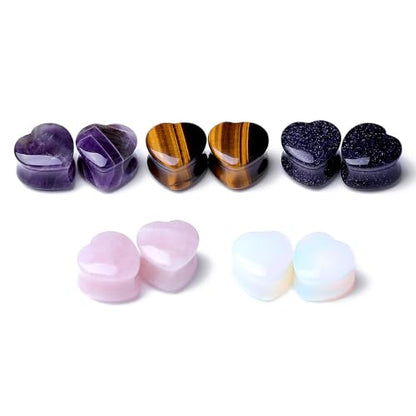 2 Pcs Stone Ear Gauges Earrings Heart-shaped Ear Gauges Plugs Jewelry 6mm(2g) - color: StyleA, size: 14mm(9/16")