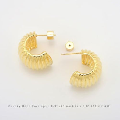 RENAIZ Bold Statement Hoop & Stud Earrings for Women – 14K Gold & Rhodium Plated Maximalist Jewelry, Chunky Geometric Boho Earrings, Hypoallergenic Non-Tarnish Trendy Gift - color: Yellow Gold, style: Chunky