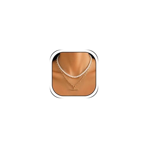 Layered Necklaces for Women Pearl Necklace Stack Gold T Bar Necklace Set Dainty Heart Pendant Jewelry Trendy 2026 Fashion Accessories Gifts - color: A7:2pcs-gold-6mm