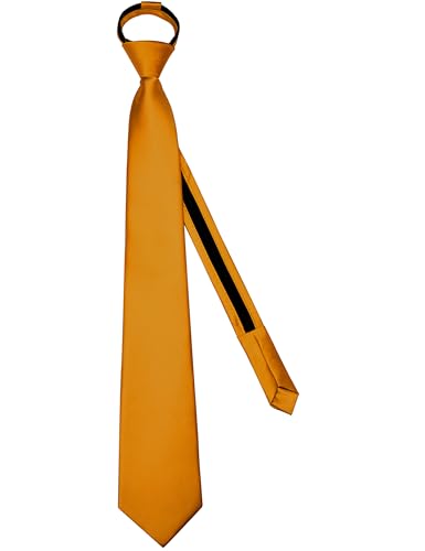 Branduce 3.15"（8cm） Mens Solid Satin Tie Pre-tied Adjustable Zipper Necktie for Business and Wedding - color: Gold