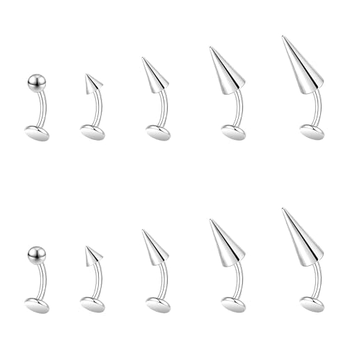 ZS 16G Devil Curved Barbell Lip Ring, Stainless Steel 6/8/10/12mm Long Bar Belly Button Ring, Flat Back Tiger Teeth Vertical Labret Lip Rook Navel Piercing Jewelry - color: Silver, size: L:6mm