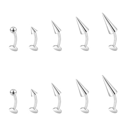 ZS 16G Devil Curved Barbell Lip Ring, Stainless Steel 6/8/10/12mm Long Bar Belly Button Ring, Flat Back Tiger Teeth Vertical Labret Lip Rook Navel Piercing Jewelry - color: Silver, size: L:6mm