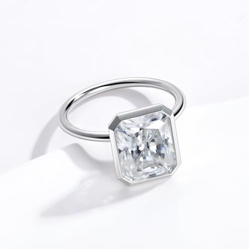 Radiant Cut Moissanite Engagement Ring for Women, Bezel Set Solitaire Ring | D Color VVS1 925 Sterling Silver 14K Gold Plated Wedding Ring, Available in 2CT 3CT 5CT, Diamond Alternative Promise Jewelry - style: 01 - White Gold - 5CT Radiant Moissanite