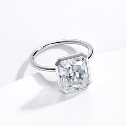 Radiant Cut Moissanite Engagement Ring for Women, Bezel Set Solitaire Ring | D Color VVS1 925 Sterling Silver 14K Gold Plated Wedding Ring, Available in 2CT 3CT 5CT, Diamond Alternative Promise Jewelry - style: 01 - White Gold - 5CT Radiant Moissanite