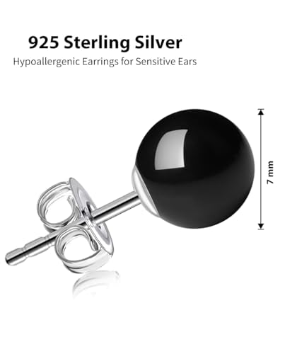 3/4/5/6/8/10/11mm Black Pearl Stud Earrings for Women - 925 Sterling Silver Hypoallergenic Earrings Jewelry Gift - size: 7 mm