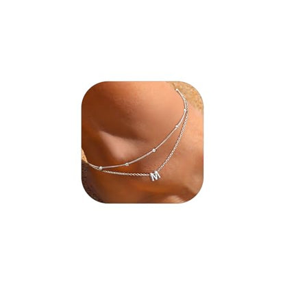 ChicSilver Ankle Bracelets for Women Waterproof, 925 Sterling Silver Initial Anklets for Women, Adjustable Dainty Layered Anklet Beach Jewelry for Women Mom Wife Friend - style: Silver-M