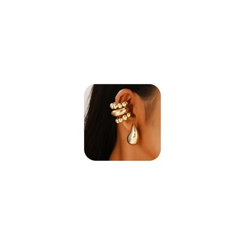 4pcs Chunky Gold Silver Ear Cuff Set for Women Punk Metallic Twist Non Piercing Clip Cuff Earrings Trendy Jewelry Set for Daily Party - style: style E