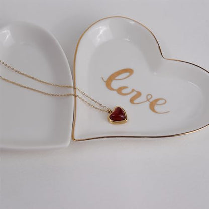 Sonateomber Gold Stone Pendant Necklace for Women, Chunky Statement Dainty Heart Oval Natural Gemstone Dangle Necklaces Wedding Prom Accessories Fashion Jewelry Gift - color: Red