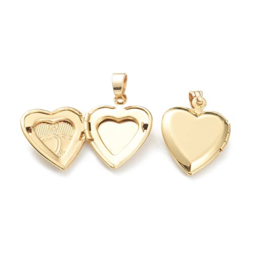 Craftdady 18K Gold Plated Brass Photo Locket Frame Pendants Charms for Necklaces Personalized Jewelry Crafts Making - size: 21x17mm Heart