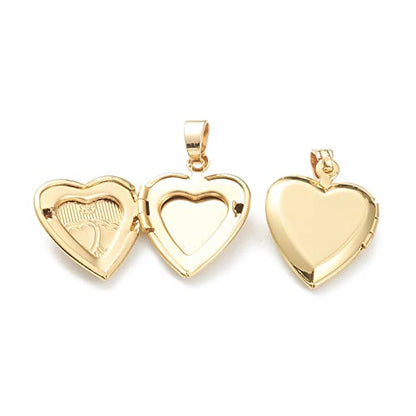 Craftdady 18K Gold Plated Brass Photo Locket Frame Pendants Charms for Necklaces Personalized Jewelry Crafts Making - size: 21x17mm Heart