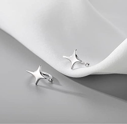 Reffeer Solid 925 Sterling Silver Star Cuff Earrings Cartilage Wraps for Women Teens Helix Earrings Star Clip On Earrings No Piercing - color: A-Silver