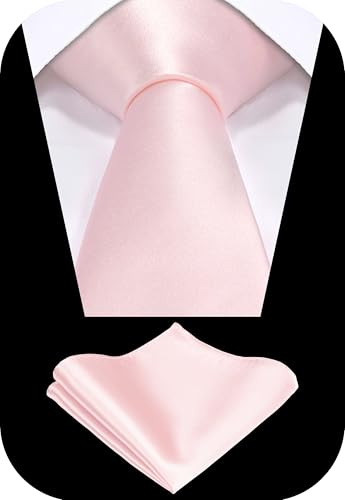 TIE G Solid Satin Woven dyed Color Formal Black Necktie and Pocket Square Sets in Gift Box - color: Blush
