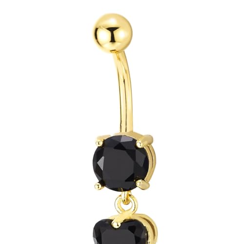 COOLSTEELANDBEYOND Steel Belly Chain Belly Button Ring Body Jewelry Piercing Navel Ring with Long Dangle Cubic Zirconia - color: C-Metal Color: Gold