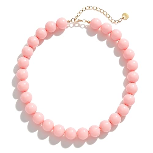 Chunky Beaded Necklace for Women 16mm Round Bead Resin Modern Statement Necklace Jewelry Accessories - color: light pink