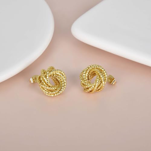 Love Knot Stud Earrings for Women Gold Plated Knot Earrings Geometric Twisted Statement Earrings Trendy Jewelry - color: Gold 17mm Knot