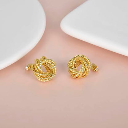 Love Knot Stud Earrings for Women Gold Plated Knot Earrings Geometric Twisted Statement Earrings Trendy Jewelry - color: Gold 17mm Knot