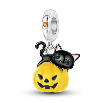 925 Sterling Silver Charms for Bracelets and Necklaces Lipstick and Perfume High Heels Dangle Pendants Heart Butterfly Bead Charms Halloween Christmas Gift for Womens - style: Black Cat Pumpkin Charm