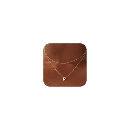 Thaivor Initial Necklaces for Women 14K Gold Plated Bubble Letter Necklace Layered Dainty Cute Choker Pendant Stack Jewelry Fashion Accessories Teen Trendy Gift - color: Gold, style: R