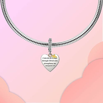 Family Love Mother Daughter Grandma Charm 925 Sterling Silver fits Bracelets Necklace Pendant Bead Charms Jewelry Gift for Women Family Friends - color: Bible Verse Charm