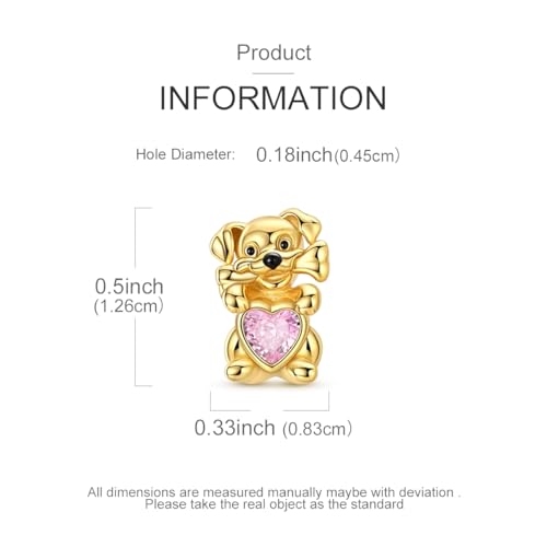 Hapour 925 Sterling Silver Charms for Bracelet Necklace Dangle Pendant Bead | Whale Shark Charm, Glow in the Dark, Matryoshka Russian Doll Baking European Jewelry Charm, 14k Gold Plated - style: Gold Cute Puppy