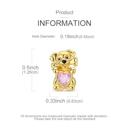 Hapour 925 Sterling Silver Charms for Bracelet Necklace Dangle Pendant Bead | Whale Shark Charm, Glow in the Dark, Matryoshka Russian Doll Baking European Jewelry Charm, 14k Gold Plated - style: Gold Cute Puppy