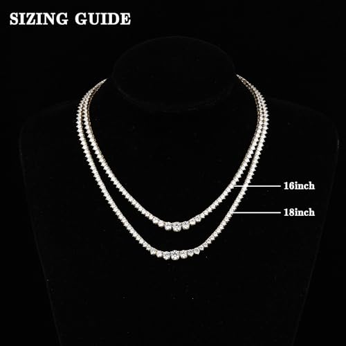 BREN 3 Prong Graduated Tennis Necklaces for Women Men, 18K White/Yellow Gold Plated 16/18 inches Round Cubic Zirconia Dainty Chain Wedding Jewelry Gift - color: Gold, size: 18 inch