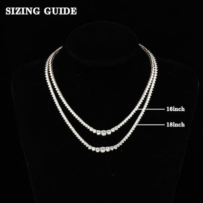BREN 3 Prong Graduated Tennis Necklaces for Women Men, 18K White/Yellow Gold Plated 16/18 inches Round Cubic Zirconia Dainty Chain Wedding Jewelry Gift - color: Gold, size: 18 inch