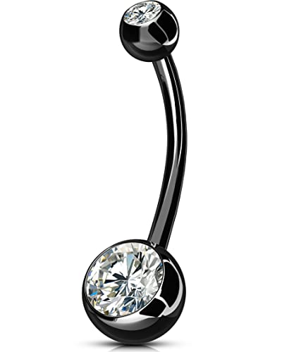 OUFER Titanium Belly Button Rings, Internally Threaded Belly Ring, Round CZ Navel Rings for Women Men - color: Black, size: 1.6*16MM