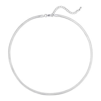 FOSIR Herringbone Necklace for Women, 14K Gold Plated/Silver/Black Choker Necklace, Dainty Surgical Stainless Steel Snake Chain for Women, 2.3mm/3mm/4mm/5mm Width - color: Silver, style: 3.0mm/14 Inch